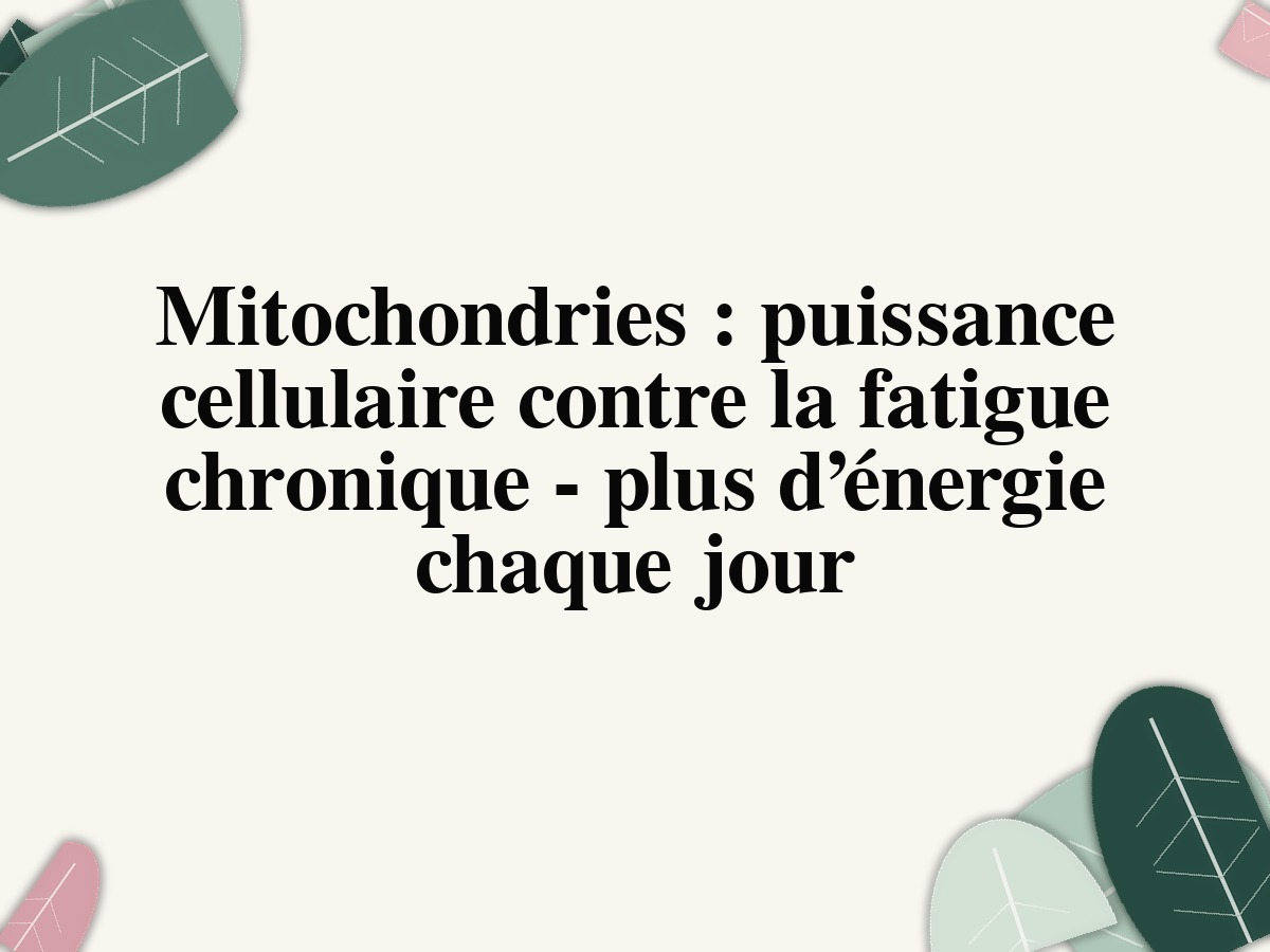 Mitochondries: puissance cellulaire contre la fatigue chronique - plus d’énergie chaque jour